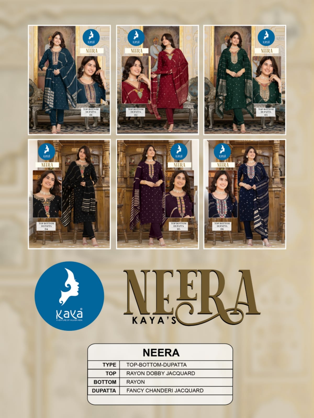 Neera By Kaya Jacquard Rayon Designer Kurti With Bottom Dupatta Wholesale Shop In Surat